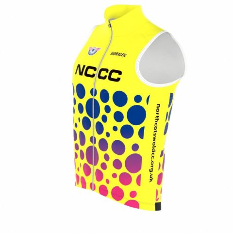 high visibility cycling gilet in fluorescent yellow and NCCC design